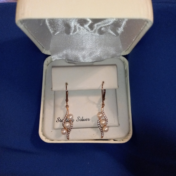 14K Rose Gold Pearl Dangle Earrings - Picture 5 of 9